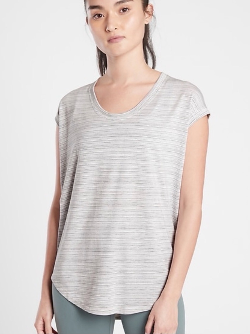 Athleta Cloudlight Stratus Striped Tee  in Whisper Stripe White/ Heather Grey